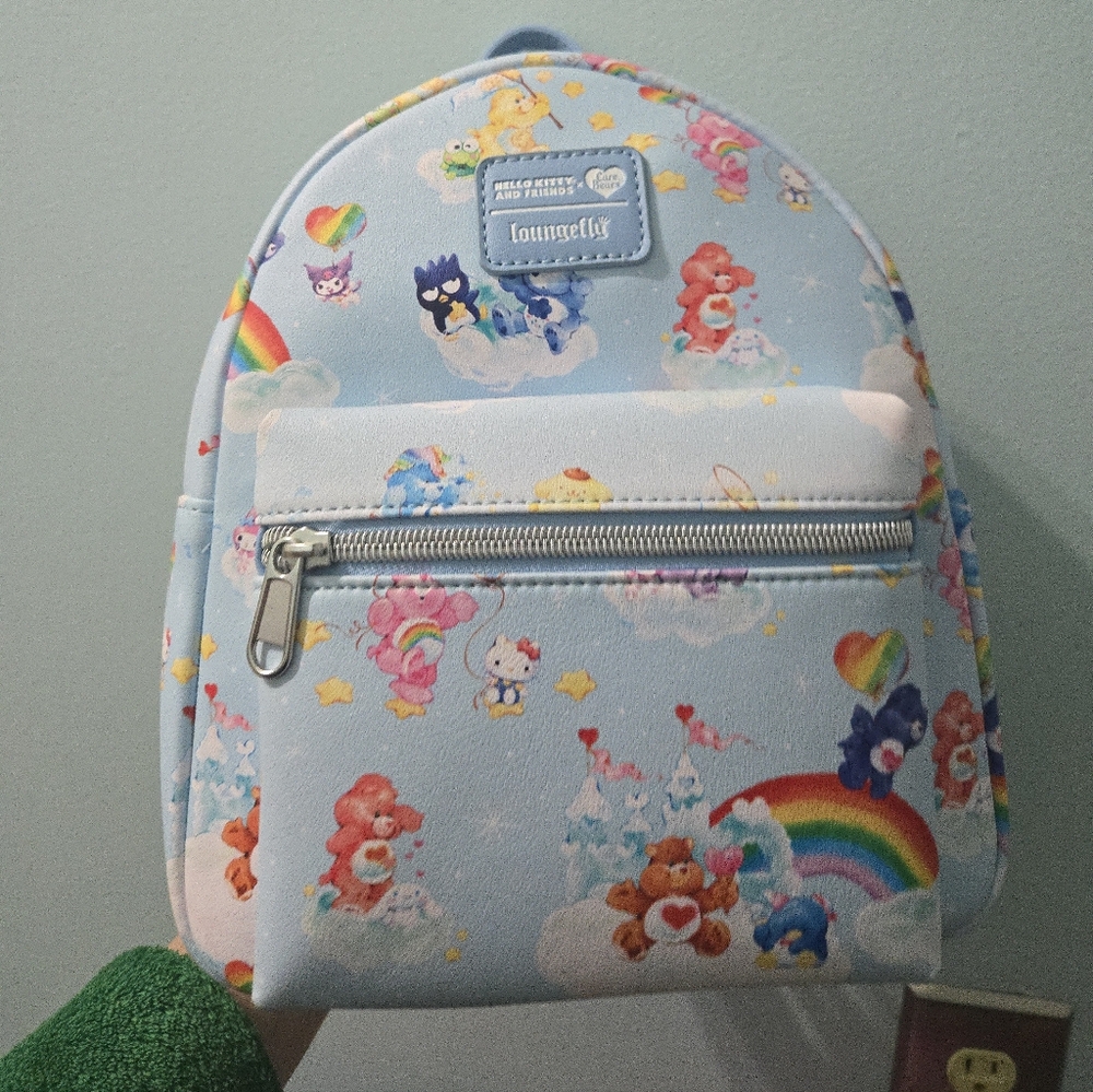 Loungefly Light Blue Kids' Backpack with Rainbow and Bear Design